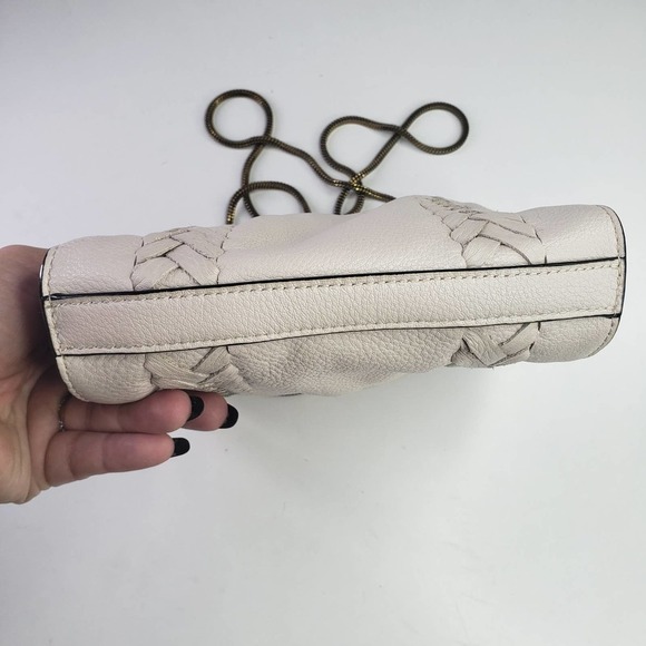 Elliott Lucca Snake Chain Leather Purse Beige Ivory Zip Top Bag - Picture 7 of 9